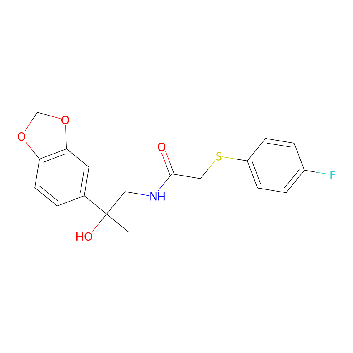 N-(2-(benzo[d][1,3]dioxol-5-yl)-2-hydroxypropyl)-2-((4-fluorophenyl)thio)acetamide molecular structure, CAS 1396711-78-6