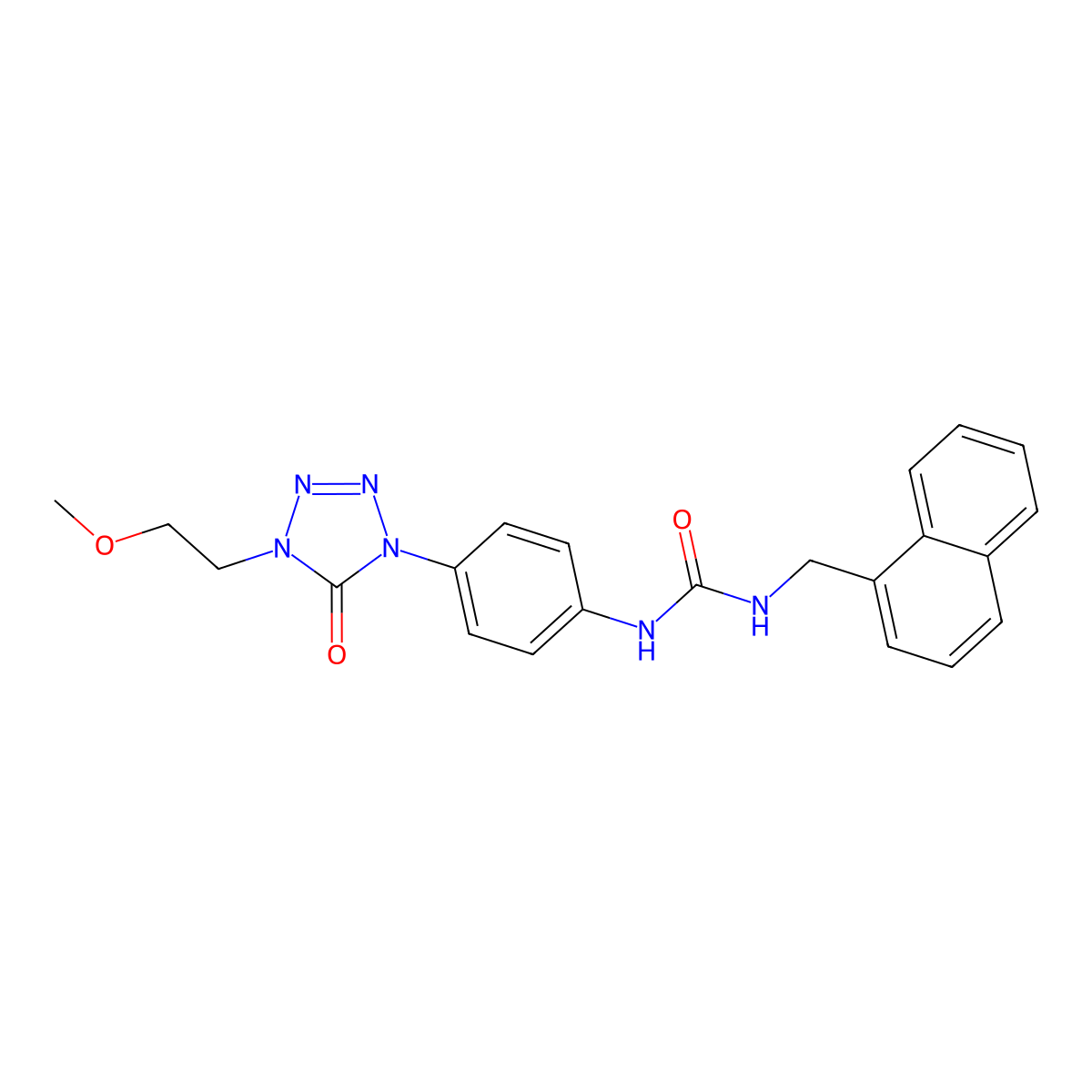 1-(4-(4-(2-methoxyethyl)-5-oxo-4,5-dihydro-1H-tetrazol-1-yl)phenyl)-3-(naphthalen-1-ylmethyl)urea molecular structure, CAS 1396711-79-7