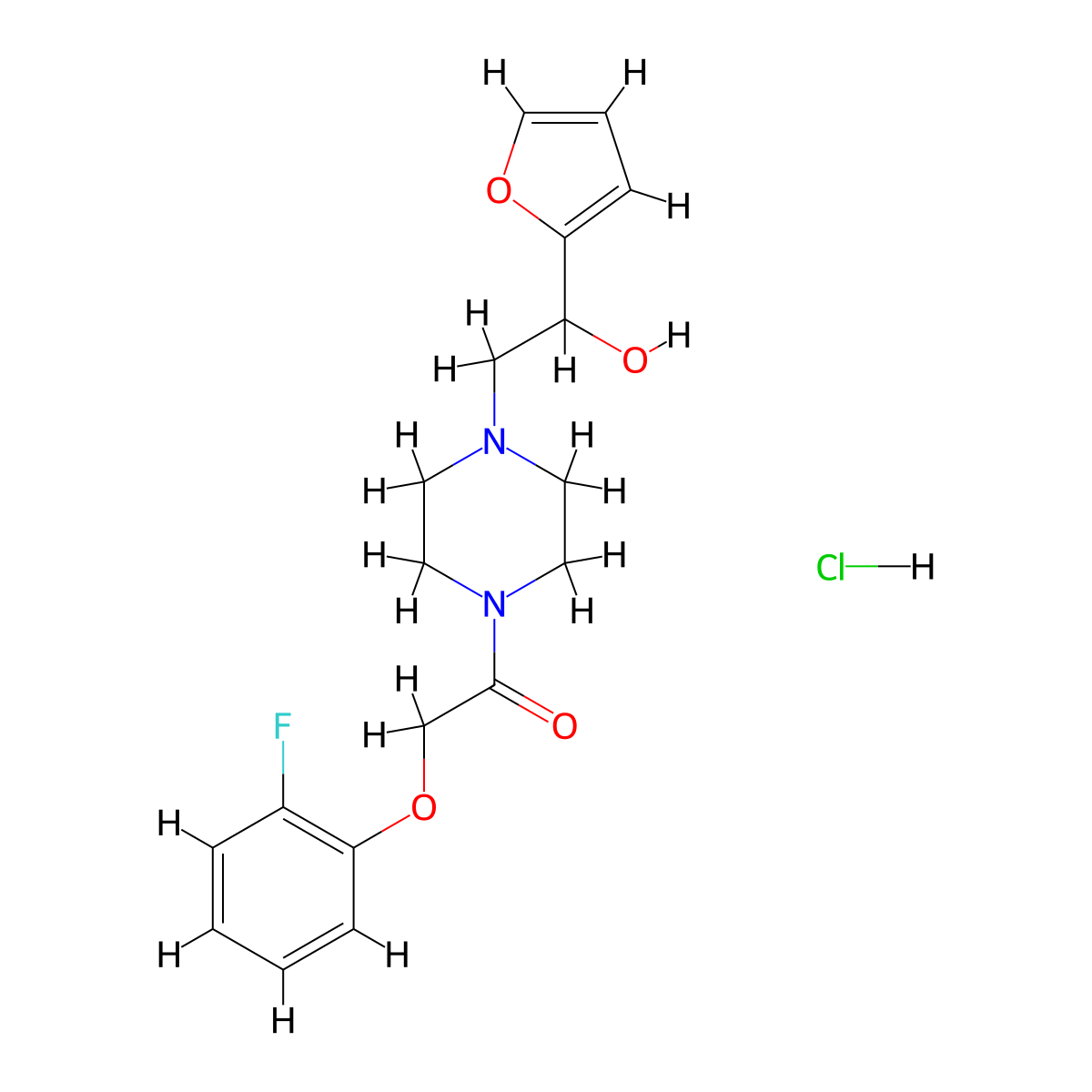 2-(2-Fluorophenoxy)-1-(4-(2-(furan-2-yl)-2-hydroxyethyl)piperazin-1-yl)ethanone hydrochloride molecular structure, CAS 1396711-89-9