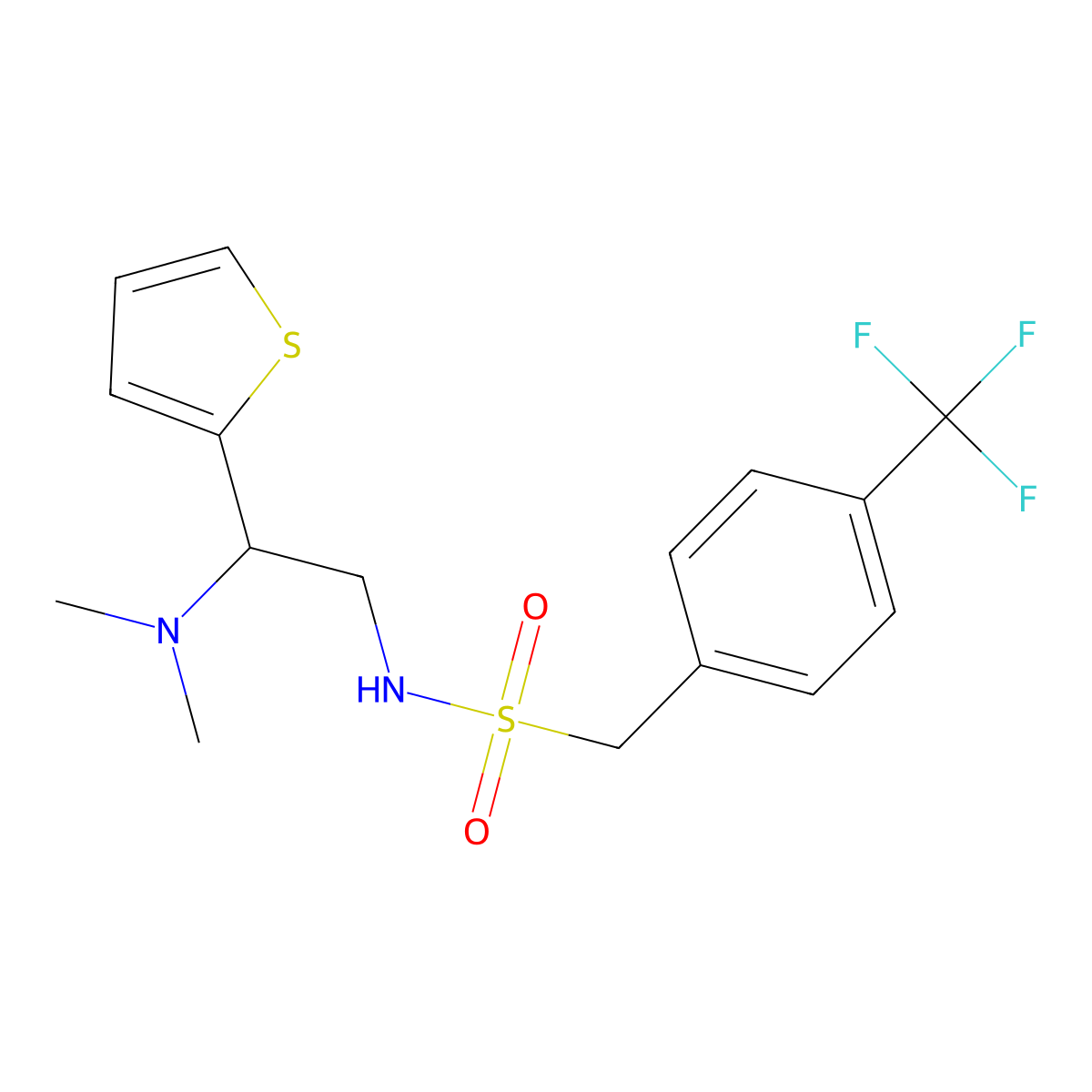 N-(2-(dimethylamino)-2-(thiophen-2-yl)ethyl)-1-(4-(trifluoromethyl)phenyl)methanesulfonamide molecular structure, CAS 1396711-93-5