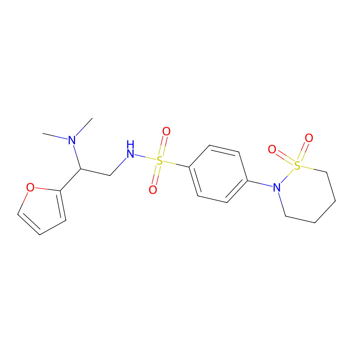 N-(2-(dimethylamino)-2-(furan-2-yl)ethyl)-4-(1,1-dioxido-1,2-thiazinan-2-yl)benzenesulfonamide molecular structure, CAS 1396712-01-8