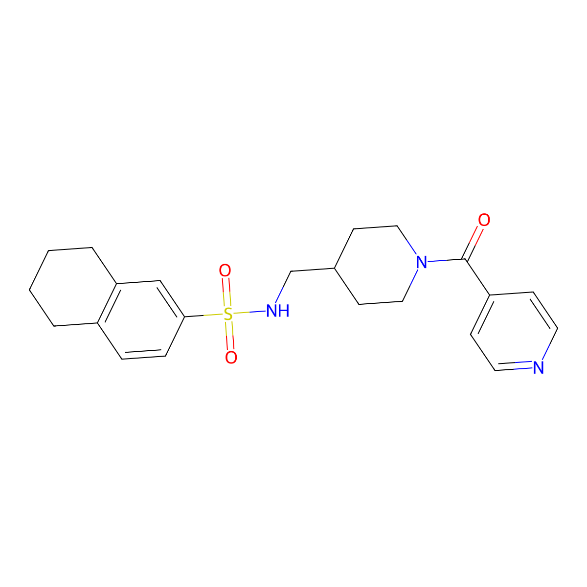 N-((1-isonicotinoylpiperidin-4-yl)methyl)-5,6,7,8-tetrahydronaphthalene-2-sulfonamide molecular structure, CAS 1396712-02-9
