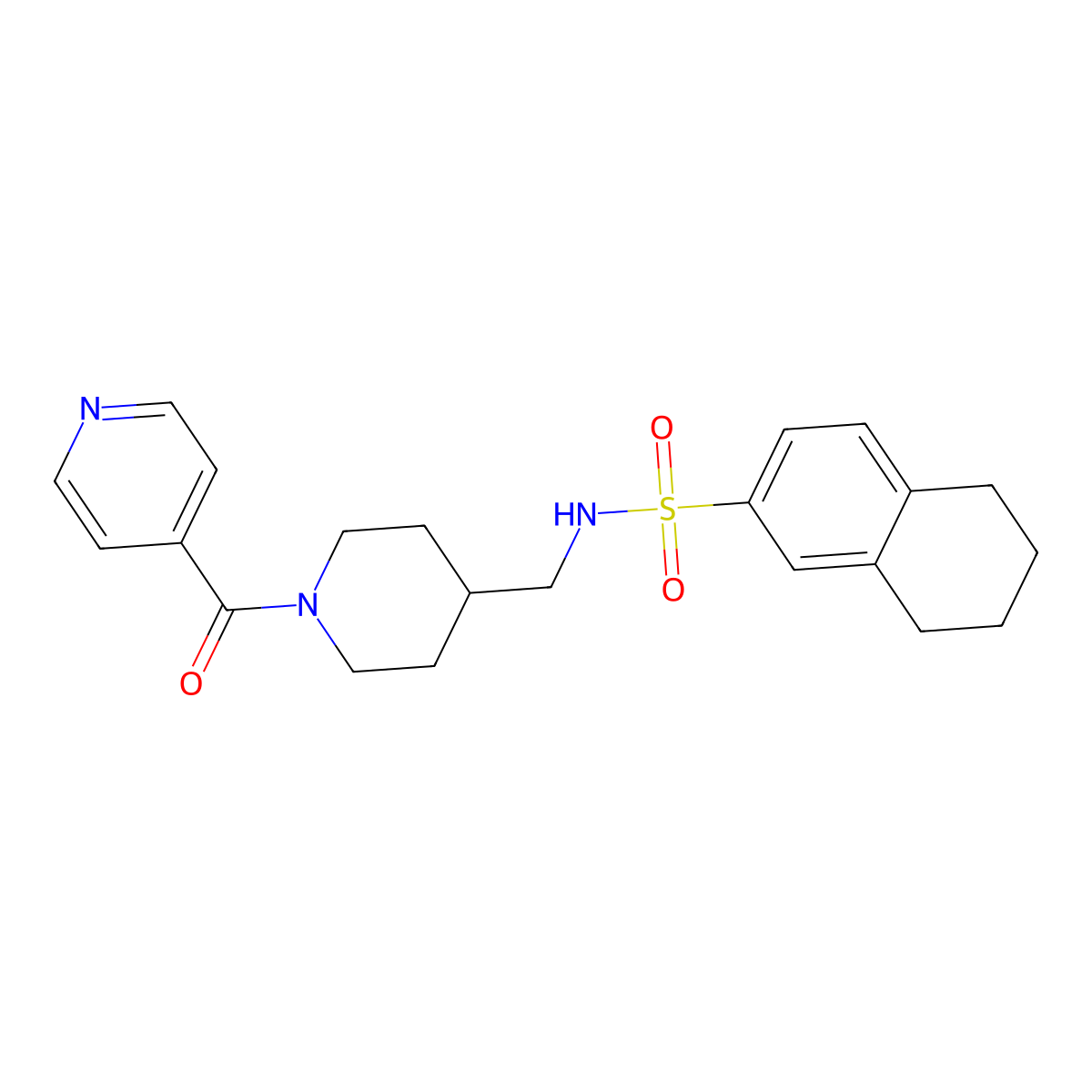 N-((1-isonicotinoylpiperidin-4-yl)methyl)-5,6,7,8-tetrahydronaphthalene-2-sulfonamide molecular structure, CAS 1396712-02-9