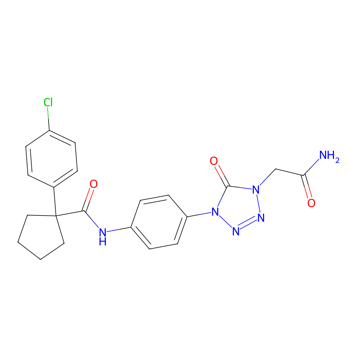 N-{4-[4-(carbamoylmethyl)-5-oxo-4,5-dihydro-1H-1,2,3,4-tetrazol-1-yl]phenyl}-1-(4-chlorophenyl)cyclopentane-1-carboxamide molecular structure, CAS 1396712-05-2