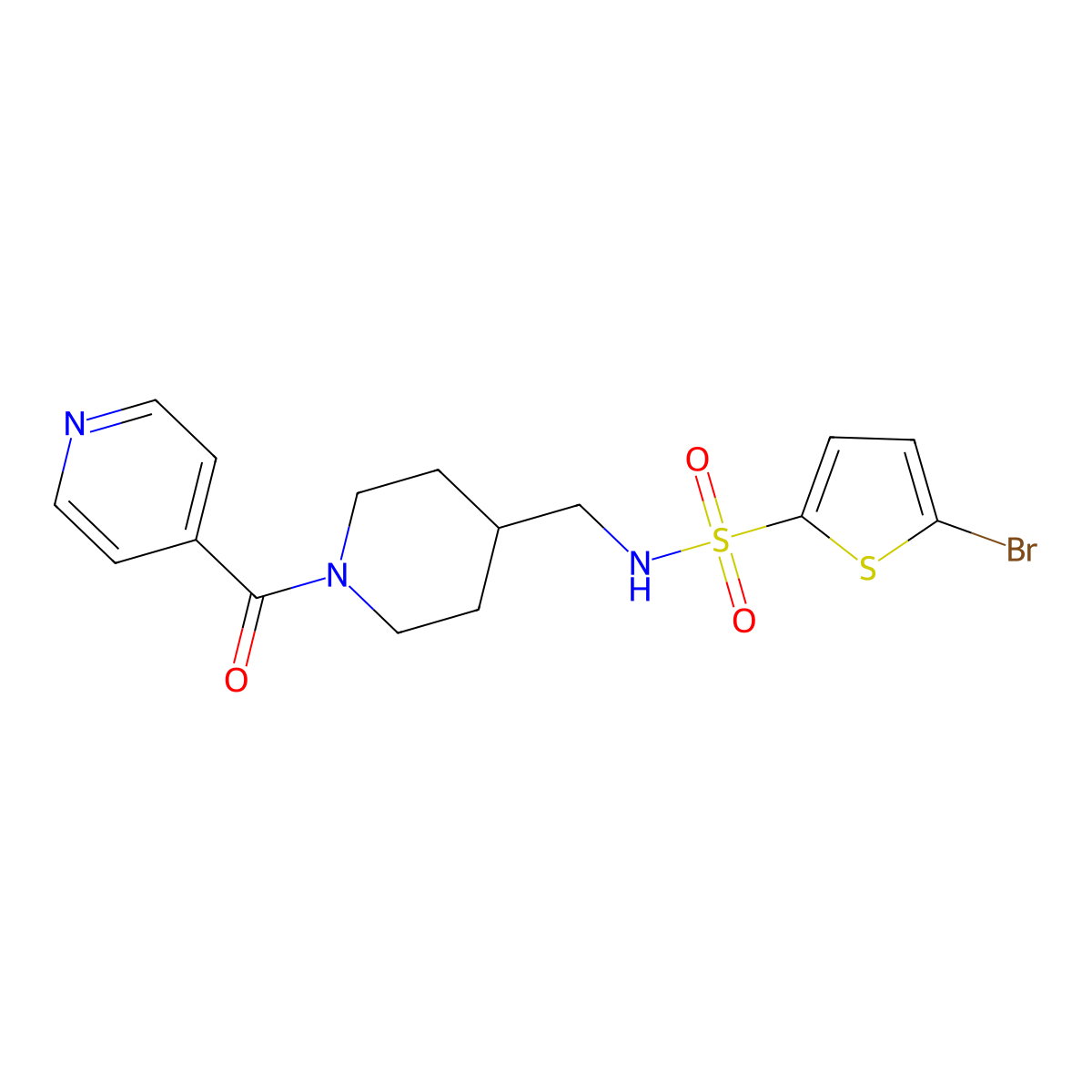 5-bromo-N-((1-isonicotinoylpiperidin-4-yl)methyl)thiophene-2-sulfonamide molecular structure, CAS 1396712-09-6