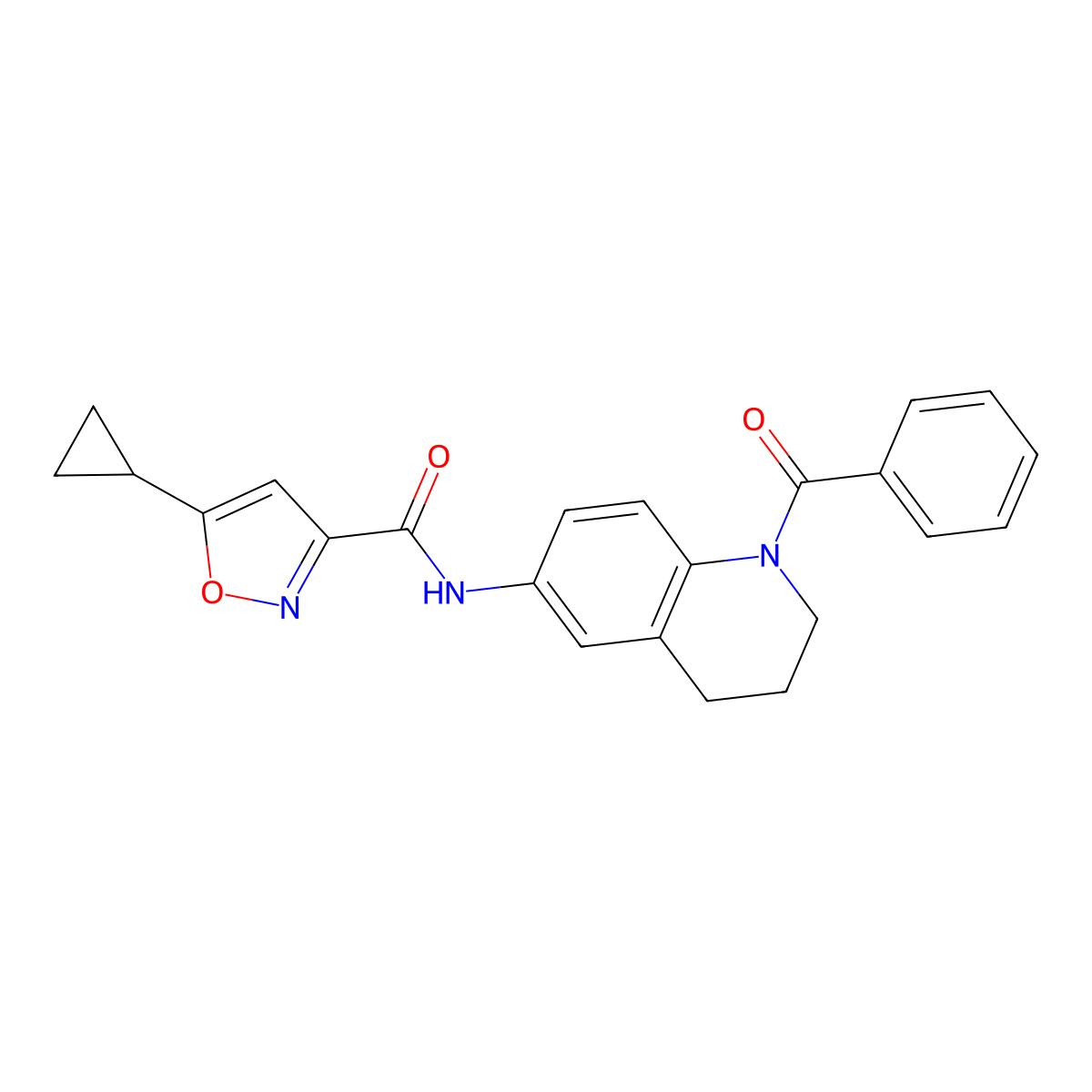 N-(1-benzoyl-1,2,3,4-tetrahydroquinolin-6-yl)-5-cyclopropylisoxazole-3-carboxamide molecular structure, CAS 1396712-38-1
