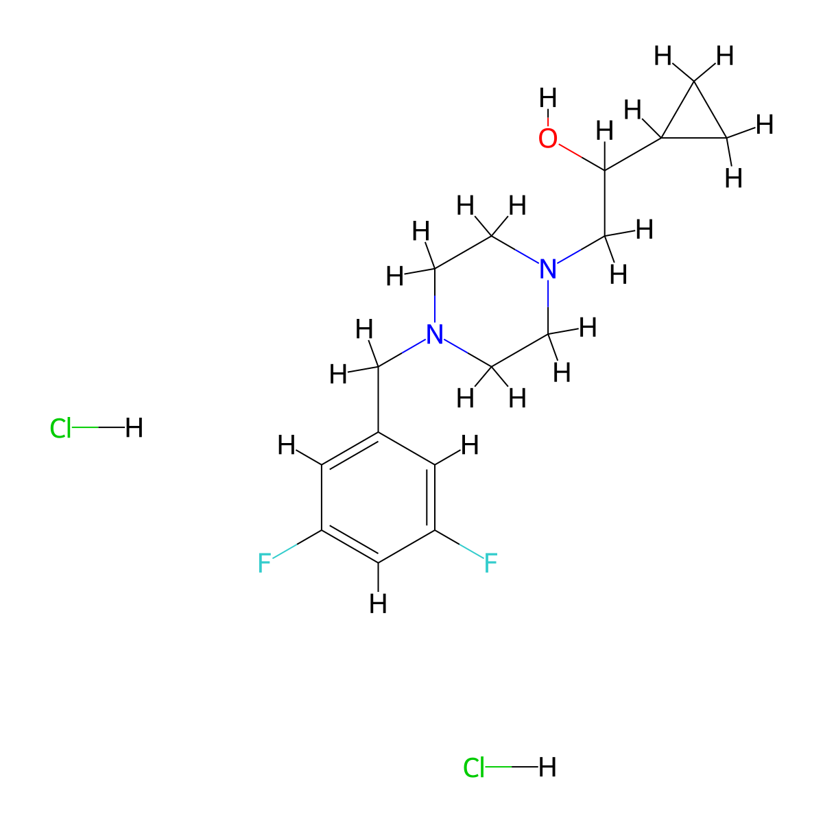 1-Cyclopropyl-2-(4-(3,5-difluorobenzyl)piperazin-1-yl)ethanol dihydrochloride molecular structure, CAS 1396712-39-2