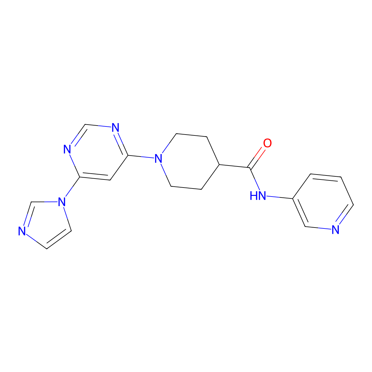 1-[6-(1H-imidazol-1-yl)pyrimidin-4-yl]-N-(pyridin-3-yl)piperidine-4-carboxamide molecular structure, CAS 1396712-49-4