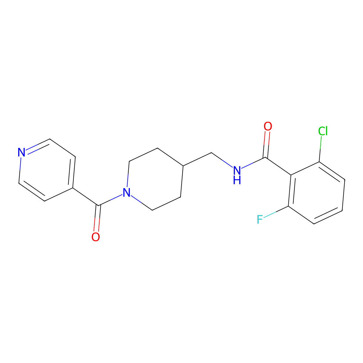 2-chloro-6-fluoro-N-((1-isonicotinoylpiperidin-4-yl)methyl)benzamide molecular structure, CAS 1396712-56-3