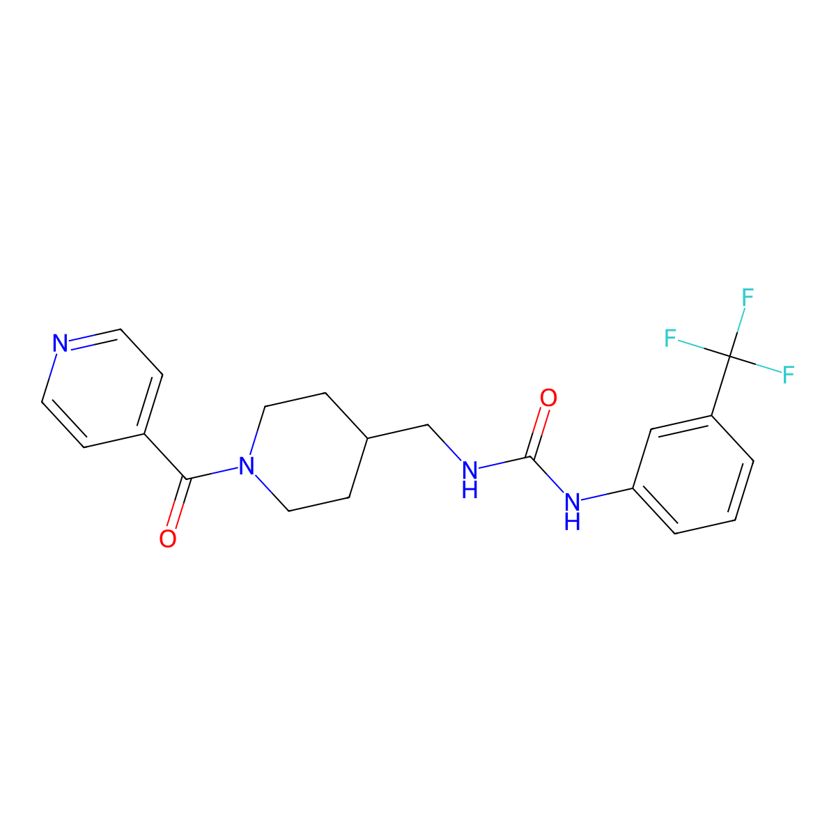 1-((1-Isonicotinoylpiperidin-4-yl)methyl)-3-(3-(trifluoromethyl)phenyl)urea molecular structure, CAS 1396712-75-6