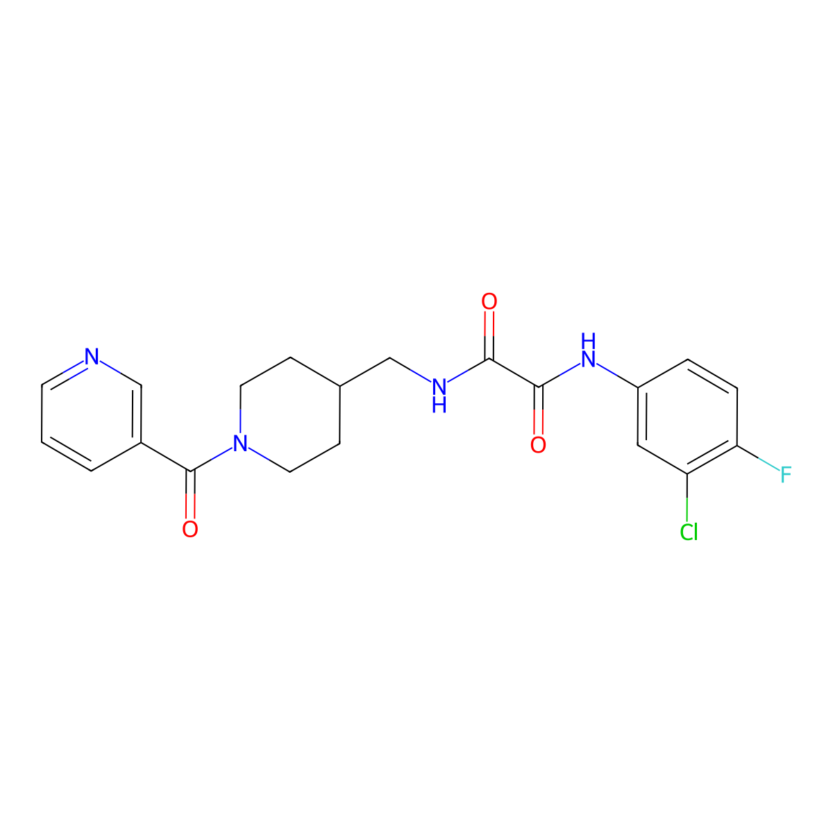 N1-(3-chloro-4-fluorophenyl)-N2-((1-nicotinoylpiperidin-4-yl)methyl)oxalamide molecular structure, CAS 1396712-83-6