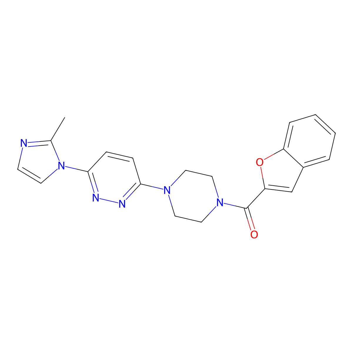 benzofuran-2-yl(4-(6-(2-methyl-1H-imidazol-1-yl)pyridazin-3-yl)piperazin-1-yl)methanone molecular structure, CAS 1396712-84-7
