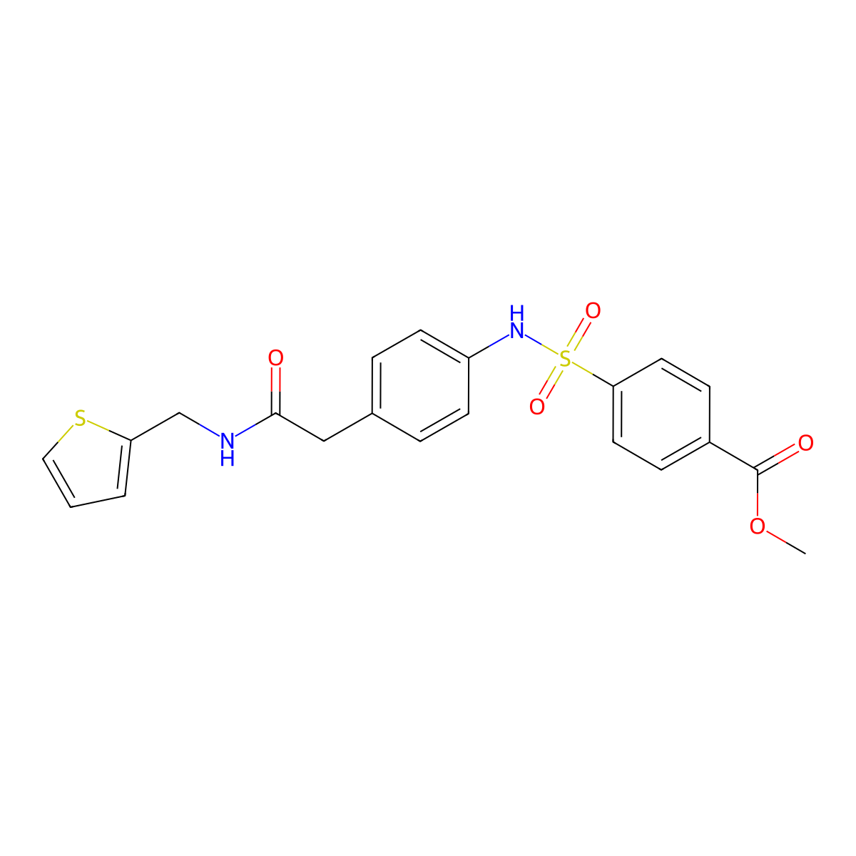 methyl 4-(N-(4-(2-oxo-2-((thiophen-2-ylmethyl)amino)ethyl)phenyl)sulfamoyl)benzoate molecular structure, CAS 1396712-88-1