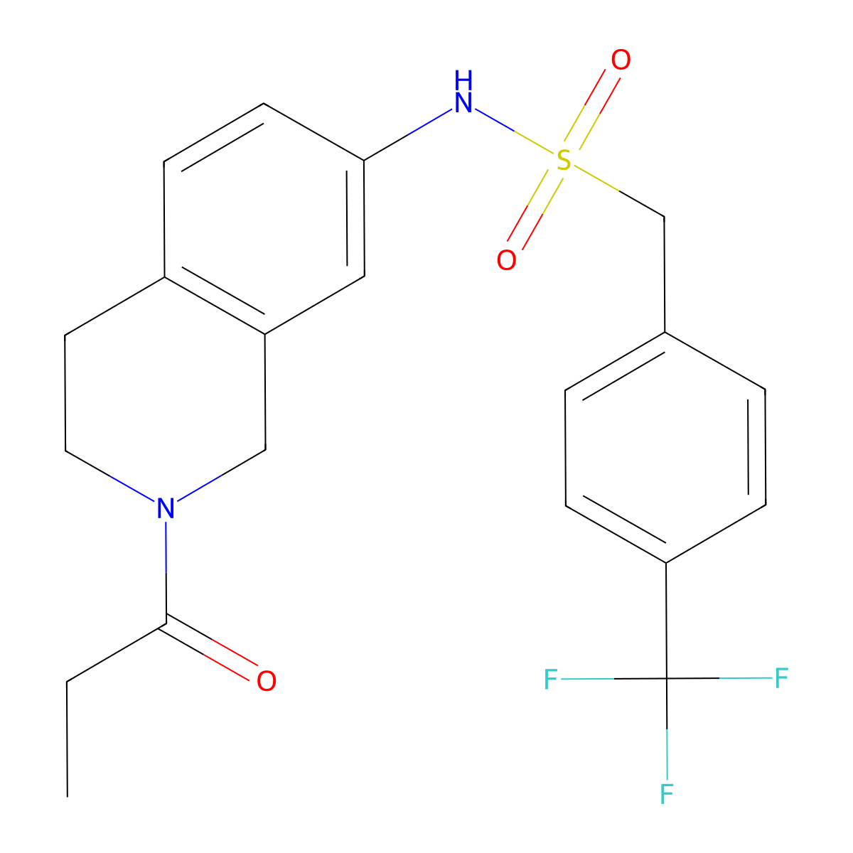 N-(2-propionyl-1,2,3,4-tetrahydroisoquinolin-7-yl)-1-(4-(trifluoromethyl)phenyl)methanesulfonamide molecular structure, CAS 1396712-91-6