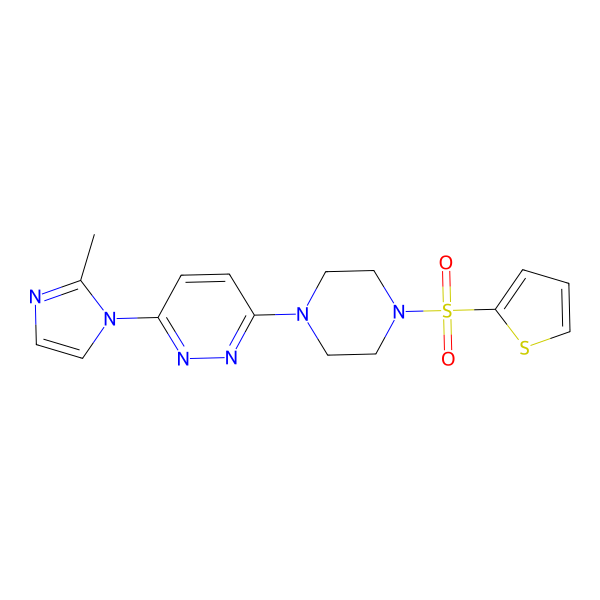 3-(2-methyl-1H-imidazol-1-yl)-6-(4-(thiophen-2-ylsulfonyl)piperazin-1-yl)pyridazine molecular structure, CAS 1396712-95-0