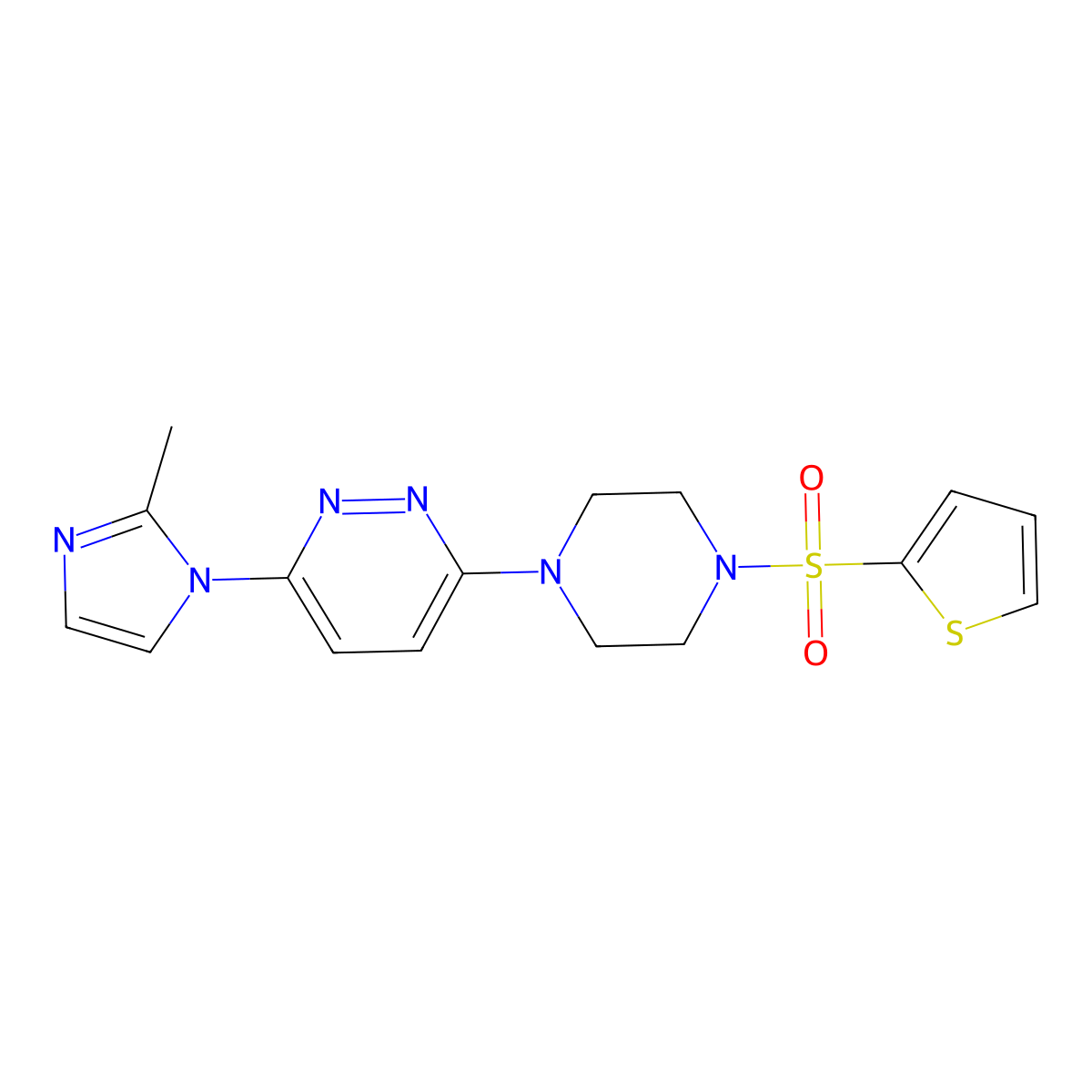 3-(2-methyl-1H-imidazol-1-yl)-6-(4-(thiophen-2-ylsulfonyl)piperazin-1-yl)pyridazine molecular structure, CAS 1396712-95-0