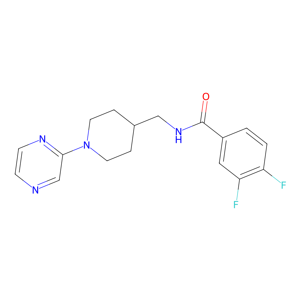 3,4-difluoro-N-((1-(pyrazin-2-yl)piperidin-4-yl)methyl)benzamide molecular structure, CAS 1396713-06-6