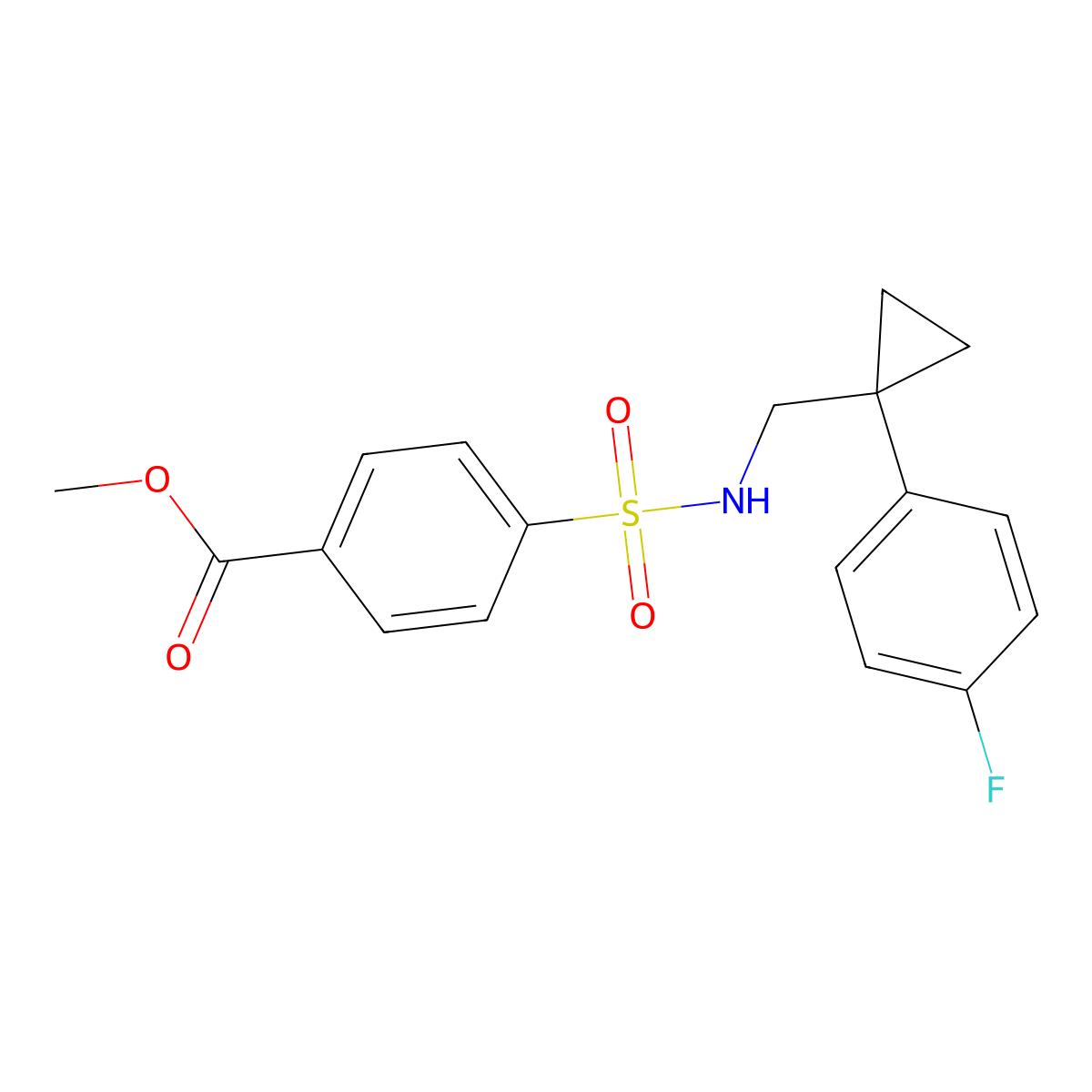 methyl 4-(N-((1-(4-fluorophenyl)cyclopropyl)methyl)sulfamoyl)benzoate molecular structure, CAS 1396713-08-8