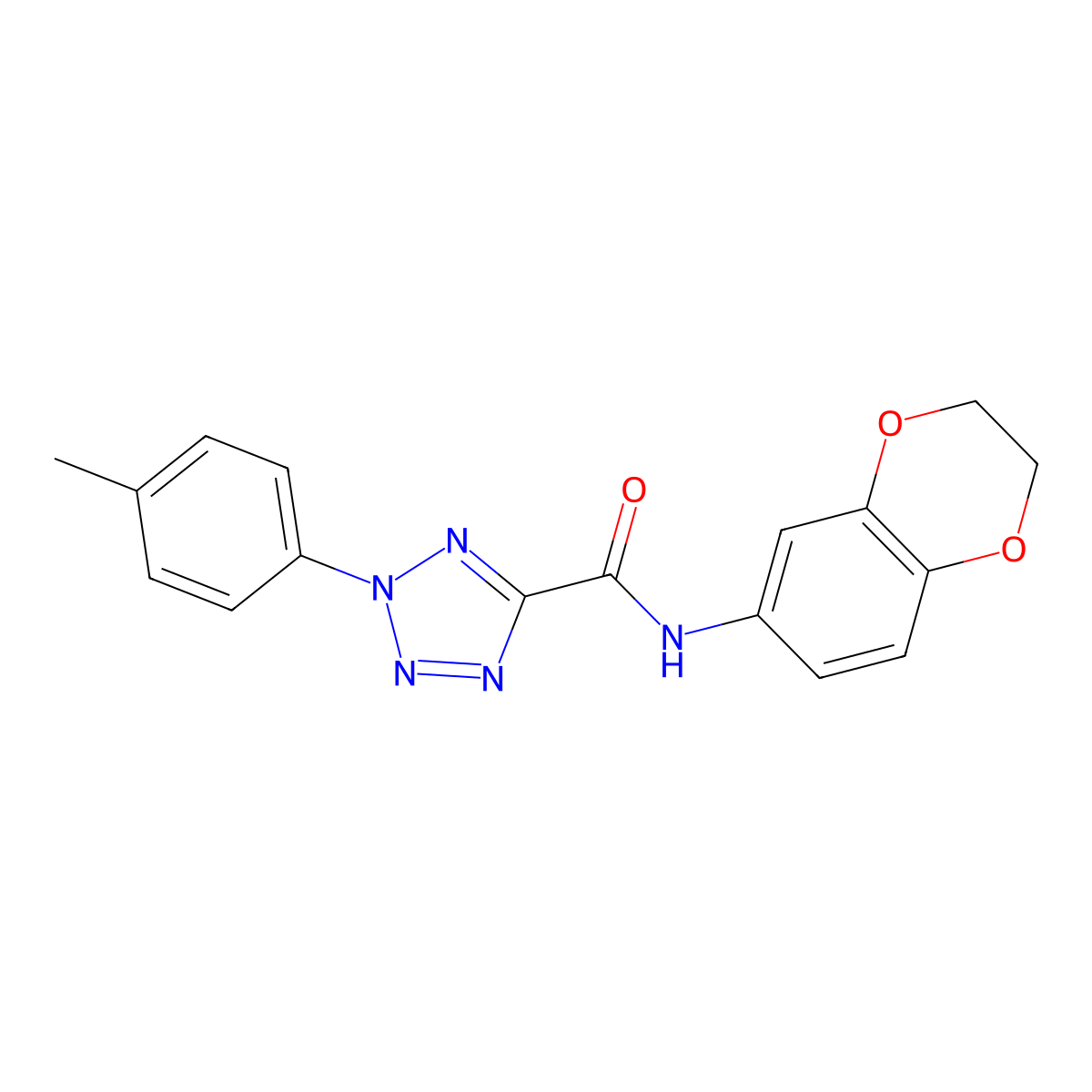 N-(2,3-dihydrobenzo[b][1,4]dioxin-6-yl)-2-(p-tolyl)-2H-tetrazole-5-carboxamide molecular structure, CAS 1396713-09-9