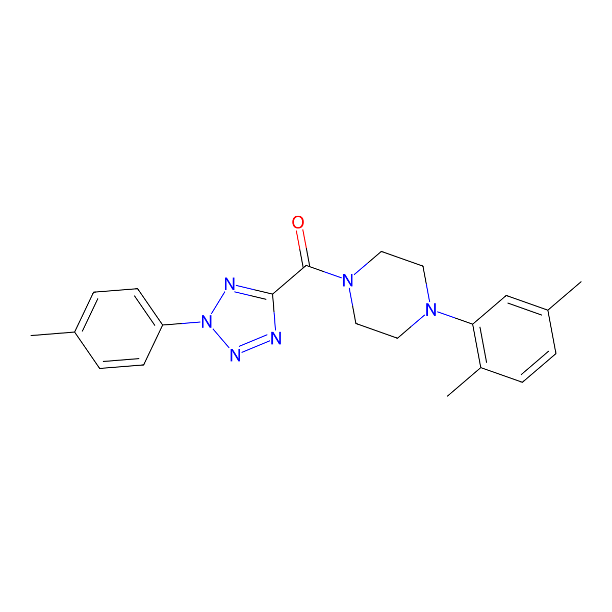 (4-(2,5-dimethylphenyl)piperazin-1-yl)(2-(p-tolyl)-2H-tetrazol-5-yl)methanone molecular structure, CAS 1396713-14-6