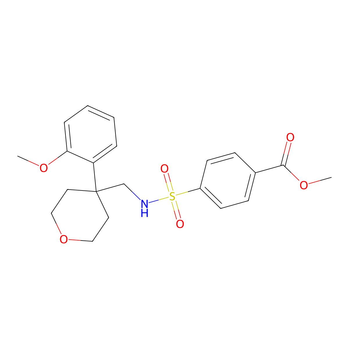 methyl 4-(N-((4-(2-methoxyphenyl)tetrahydro-2H-pyran-4-yl)methyl)sulfamoyl)benzoate molecular structure, CAS 1396713-19-1