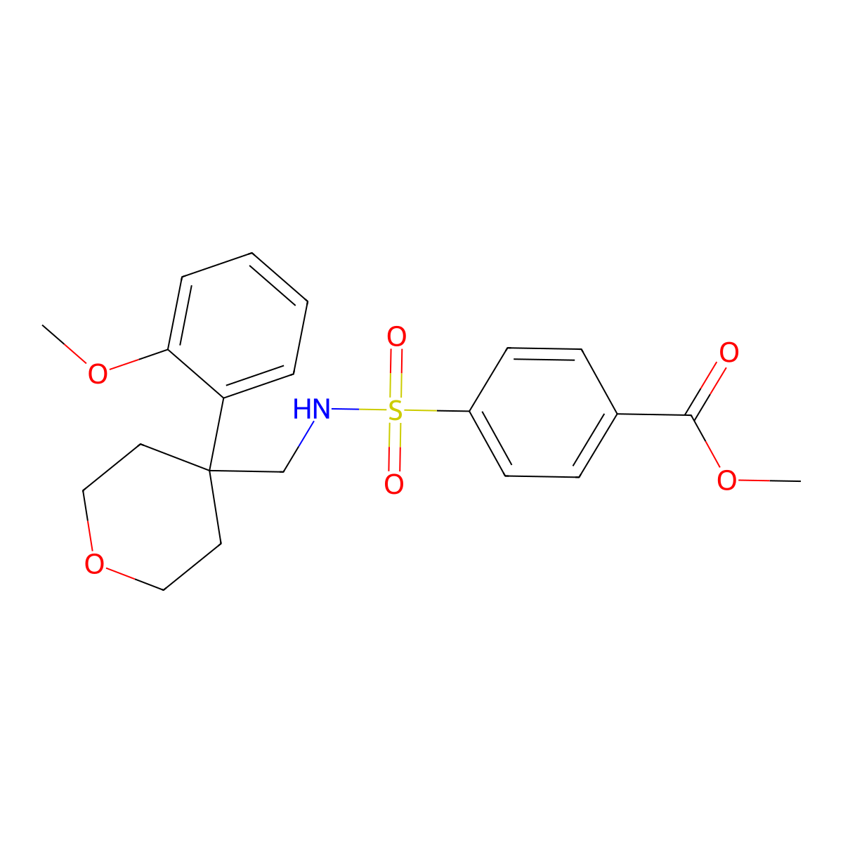 methyl 4-(N-((4-(2-methoxyphenyl)tetrahydro-2H-pyran-4-yl)methyl)sulfamoyl)benzoate molecular structure, CAS 1396713-19-1