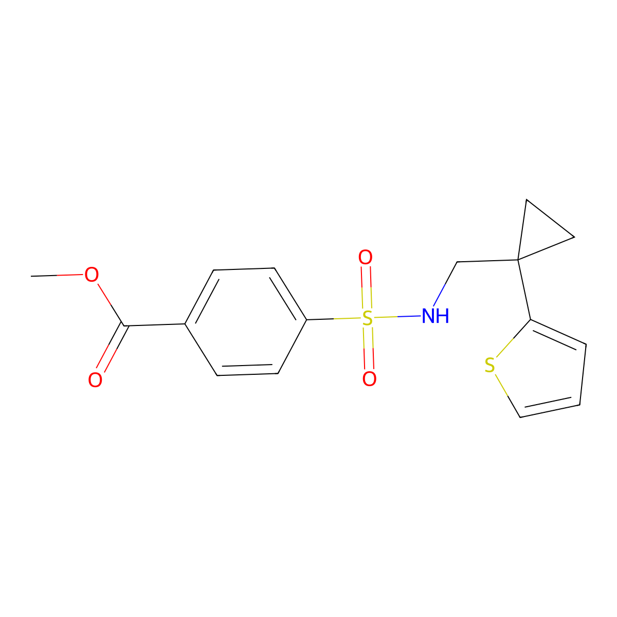 methyl 4-(N-((1-(thiophen-2-yl)cyclopropyl)methyl)sulfamoyl)benzoate molecular structure, CAS 1396713-23-7