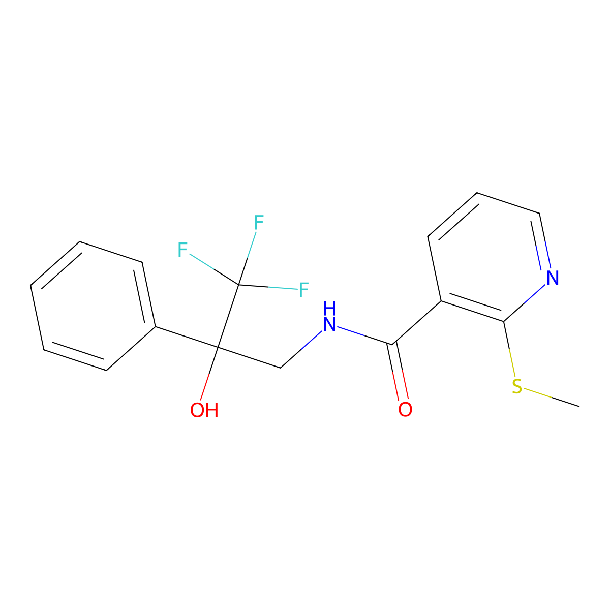 2-(methylsulfanyl)-N-(3,3,3-trifluoro-2-hydroxy-2-phenylpropyl)pyridine-3-carboxamide molecular structure, CAS 1396713-26-0