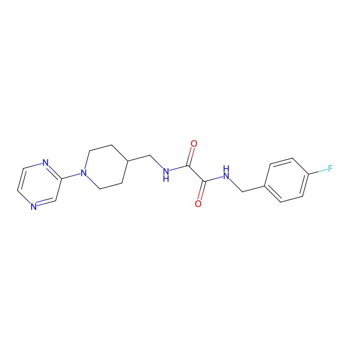 N1-(4-fluorobenzyl)-N2-((1-(pyrazin-2-yl)piperidin-4-yl)methyl)oxalamide molecular structure, CAS 1396713-31-7