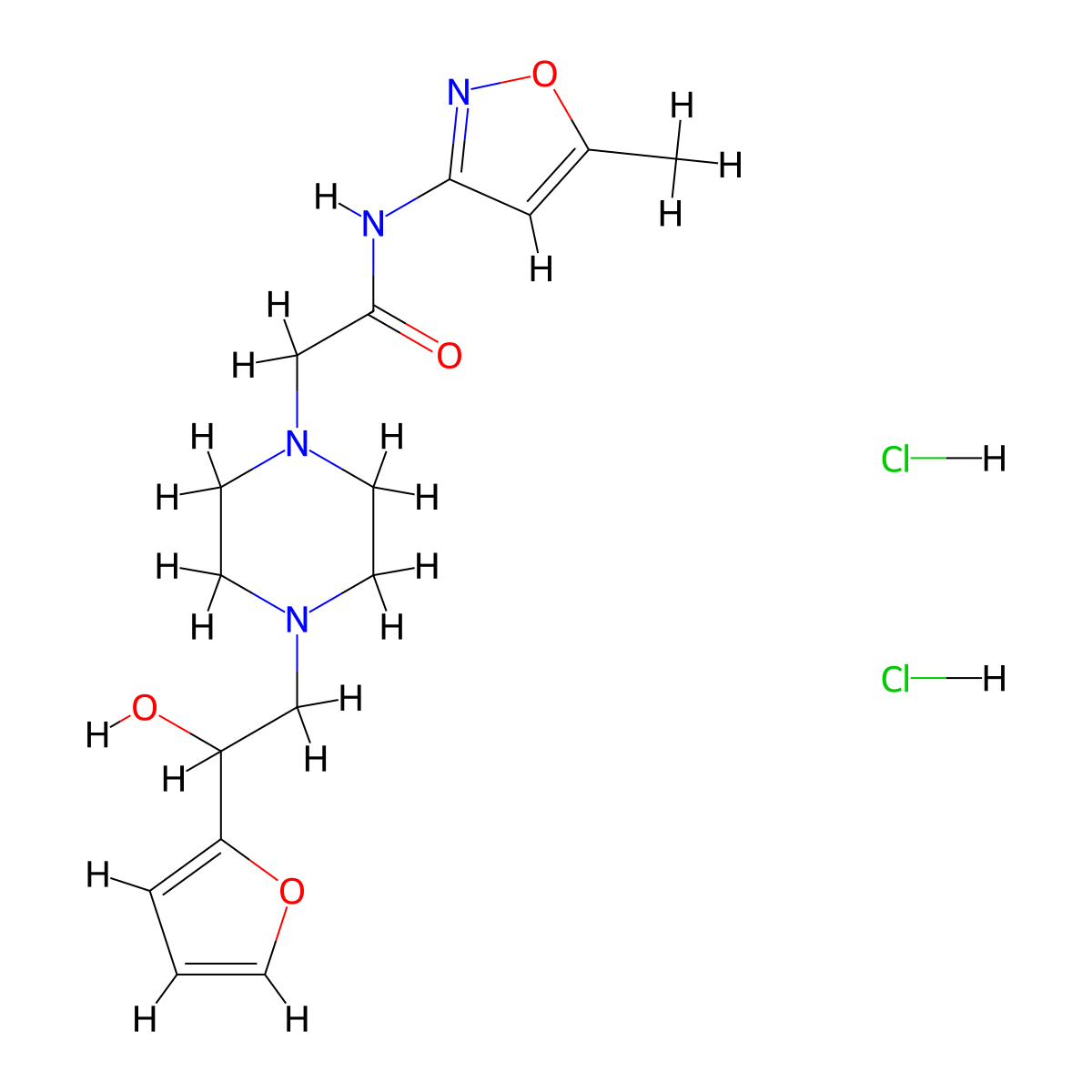 2-(4-(2-(furan-2-yl)-2-hydroxyethyl)piperazin-1-yl)-N-(5-methylisoxazol-3-yl)acetamide dihydrochloride molecular structure, CAS 1396713-32-8