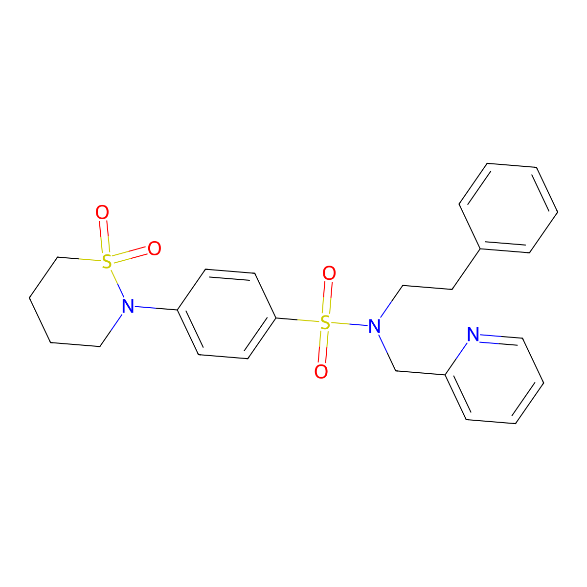 4-(1,1-dioxido-1,2-thiazinan-2-yl)-N-phenethyl-N-(pyridin-2-ylmethyl)benzenesulfonamide molecular structure, CAS 1396713-34-0