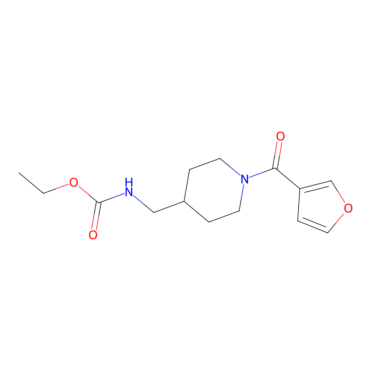 Ethyl ((1-(furan-3-carbonyl)piperidin-4-yl)methyl)carbamate molecular structure, CAS 1396713-41-9