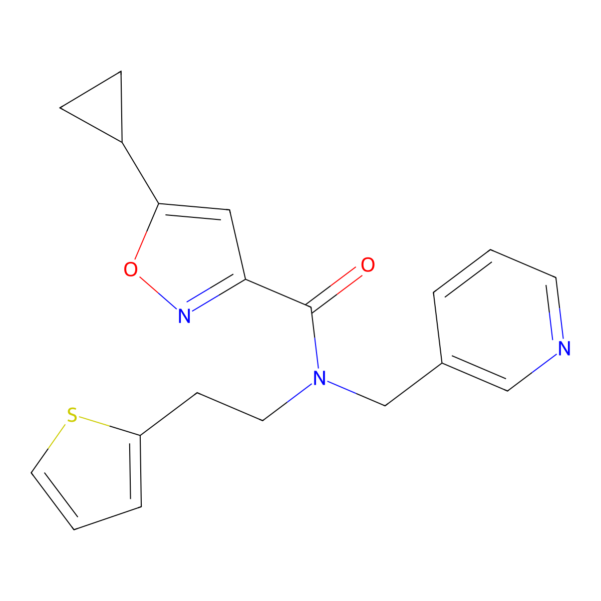5-cyclopropyl-N-(pyridin-3-ylmethyl)-N-(2-(thiophen-2-yl)ethyl)isoxazole-3-carboxamide molecular structure, CAS 1396713-56-6