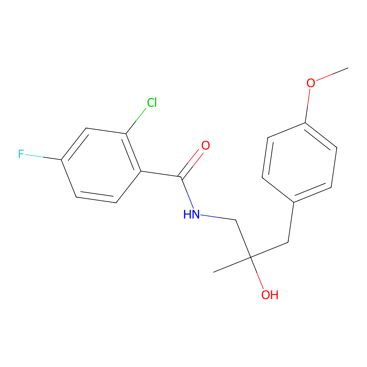 2-chloro-4-fluoro-N-[2-hydroxy-3-(4-methoxyphenyl)-2-methylpropyl]benzamide molecular structure, CAS 1396713-65-7