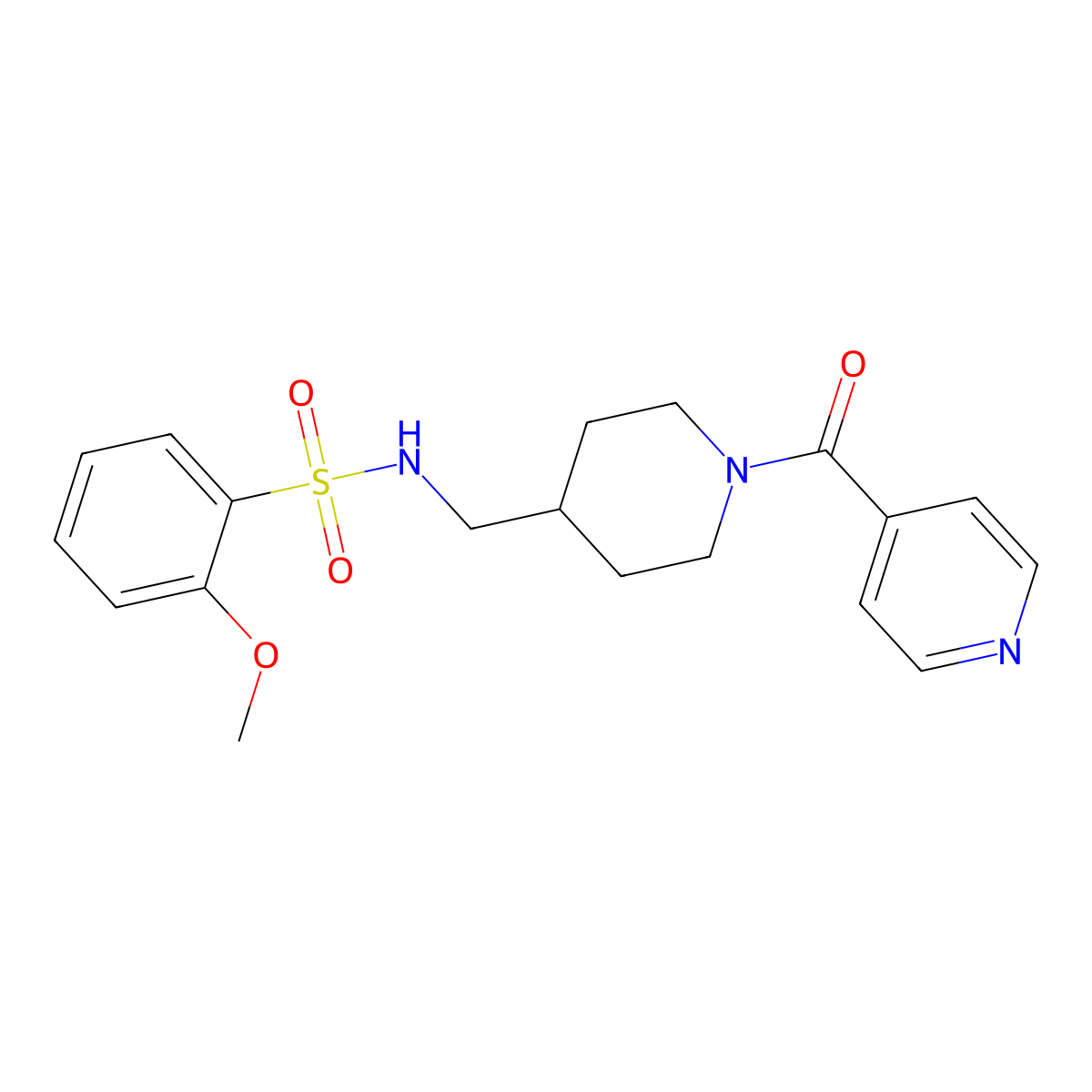 N-((1-isonicotinoylpiperidin-4-yl)methyl)-2-methoxybenzenesulfonamide molecular structure, CAS 1396713-66-8