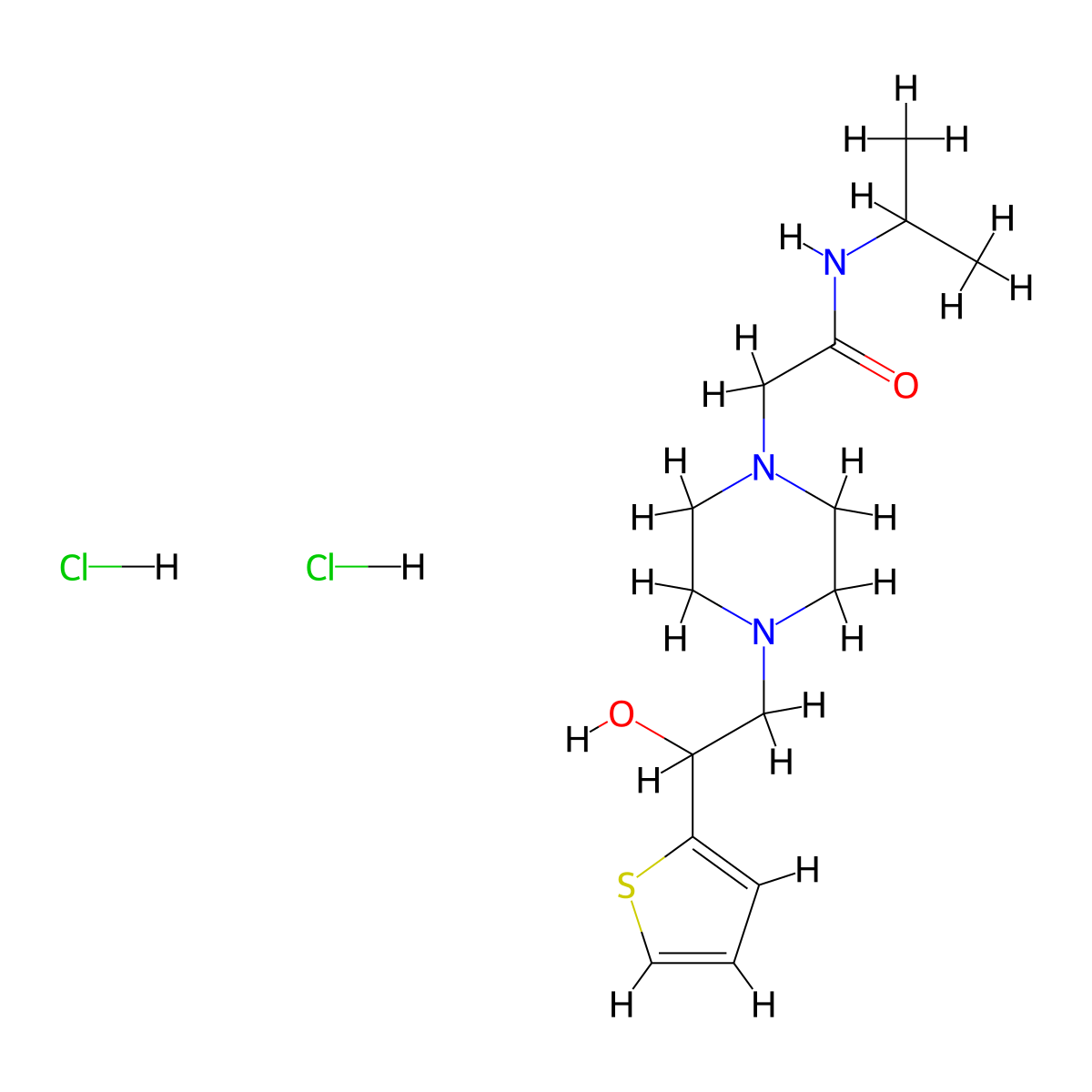2-(4-(2-hydroxy-2-(thiophen-2-yl)ethyl)piperazin-1-yl)-N-isopropylacetamide dihydrochloride molecular structure, CAS 1396713-73-7