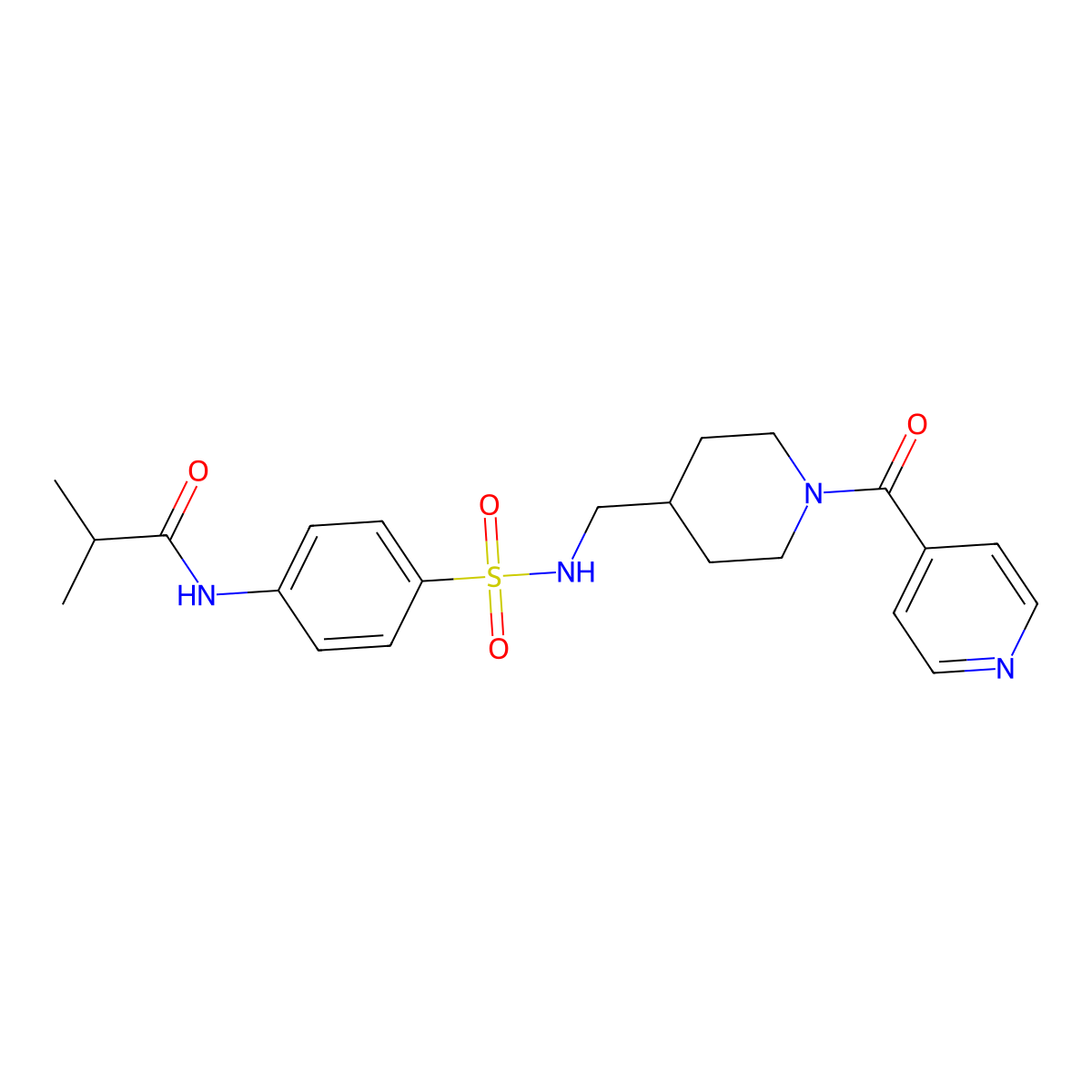 N-(4-(N-((1-isonicotinoylpiperidin-4-yl)methyl)sulfamoyl)phenyl)isobutyramide molecular structure, CAS 1396713-77-1