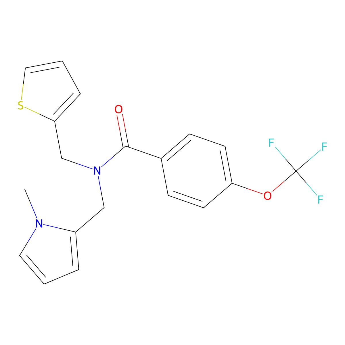 N-((1-methyl-1H-pyrrol-2-yl)methyl)-N-(thiophen-2-ylmethyl)-4-(trifluoromethoxy)benzamide molecular structure, CAS 1396713-83-9