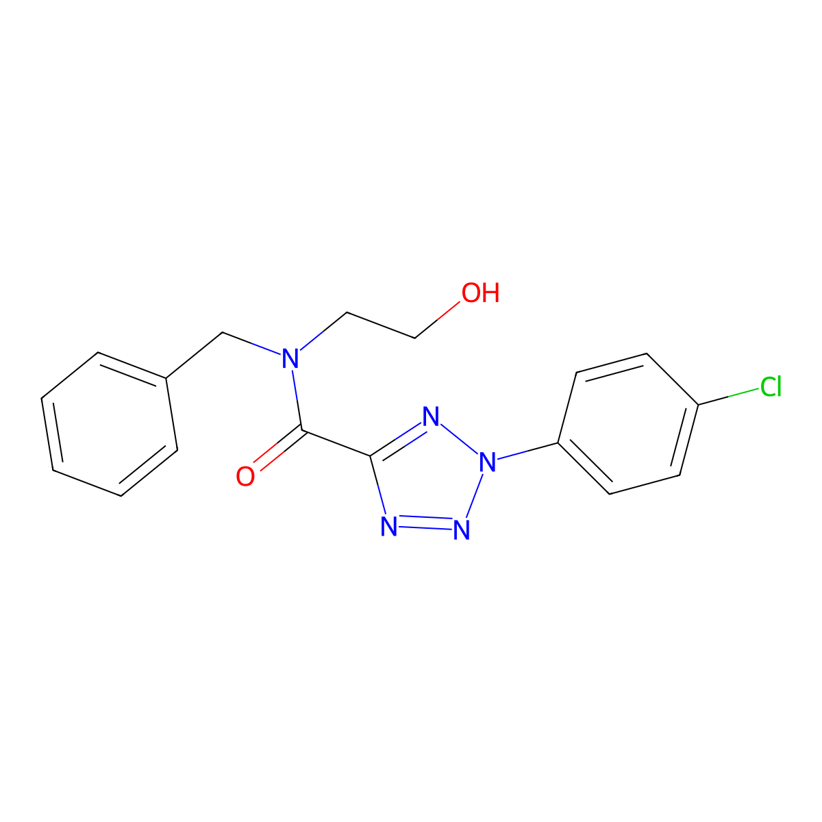 N-benzyl-2-(4-chlorophenyl)-N-(2-hydroxyethyl)-2H-tetrazole-5-carboxamide molecular structure, CAS 1396713-95-3
