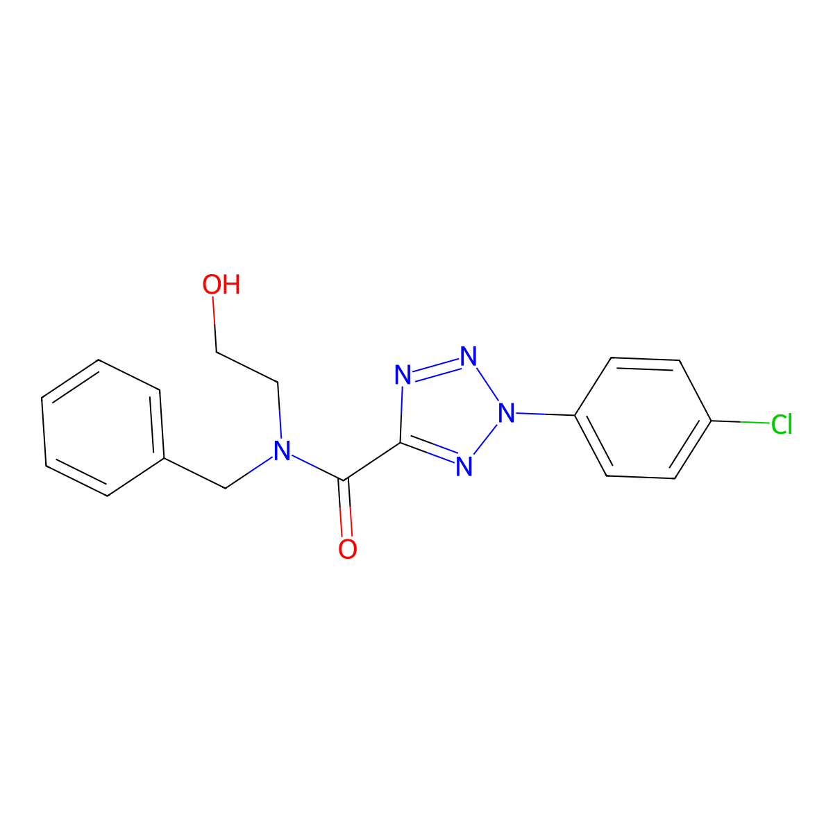 N-benzyl-2-(4-chlorophenyl)-N-(2-hydroxyethyl)-2H-tetrazole-5-carboxamide molecular structure, CAS 1396713-95-3
