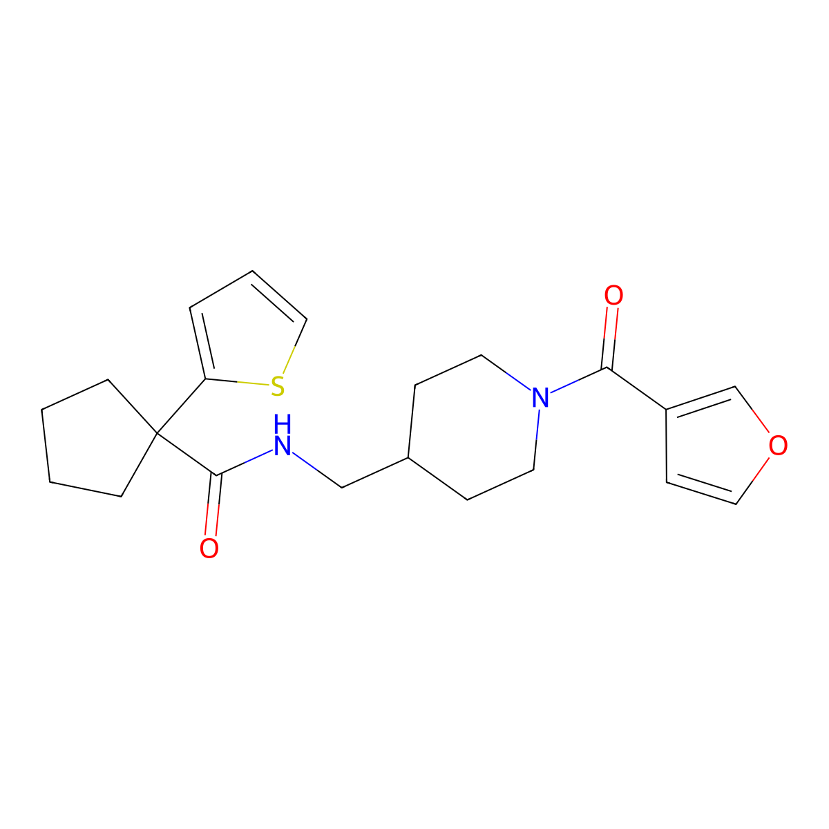 N-((1-(furan-3-carbonyl)piperidin-4-yl)methyl)-1-(thiophen-2-yl)cyclopentanecarboxamide molecular structure, CAS 1396714-01-4