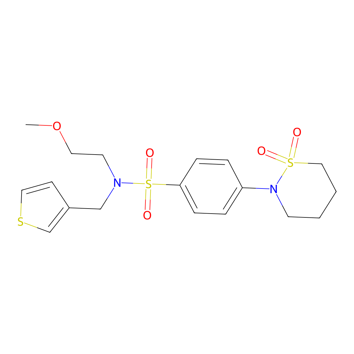 4-(1,1-dioxido-1,2-thiazinan-2-yl)-N-(2-methoxyethyl)-N-(thiophen-3-ylmethyl)benzenesulfonamide molecular structure, CAS 1396714-08-1