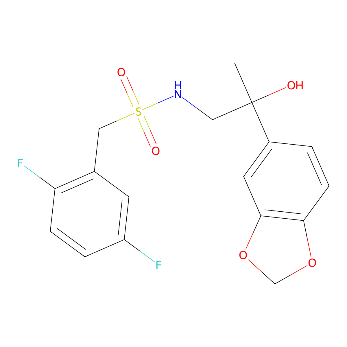 N-(2-(benzo[d][1,3]dioxol-5-yl)-2-hydroxypropyl)-1-(2,5-difluorophenyl)methanesulfonamide molecular structure, CAS 1396714-20-7