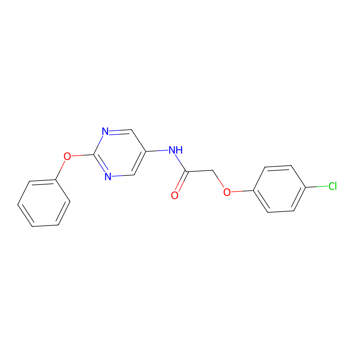 2-(4-chlorophenoxy)-N-(2-phenoxypyrimidin-5-yl)acetamide molecular structure, CAS 1396714-24-1