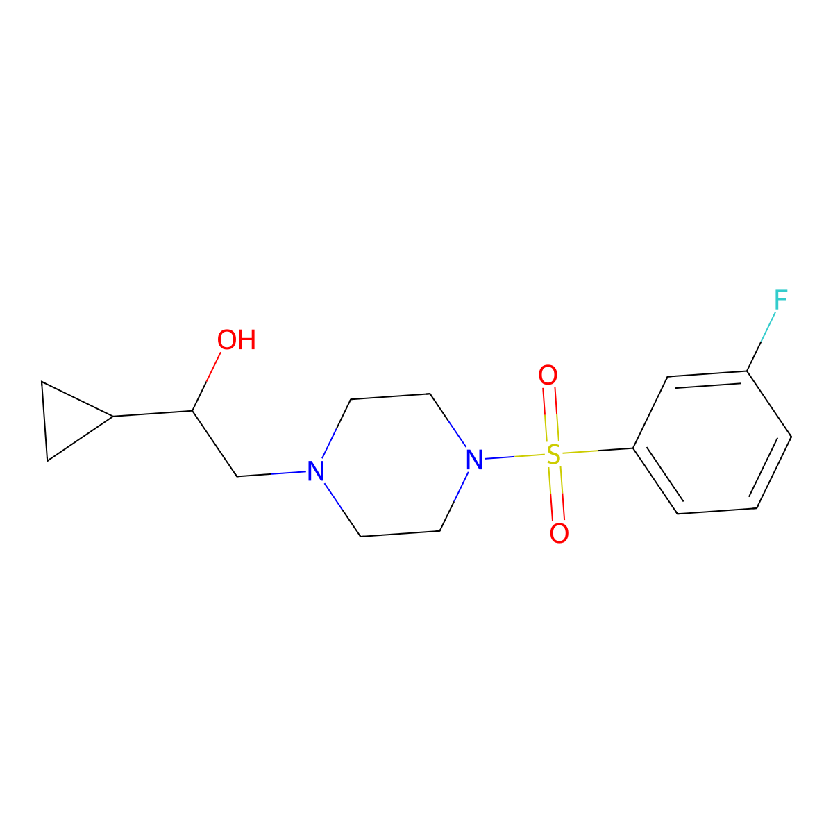 1-Cyclopropyl-2-(4-((3-fluorophenyl)sulfonyl)piperazin-1-yl)ethanol molecular structure, CAS 1396714-32-1