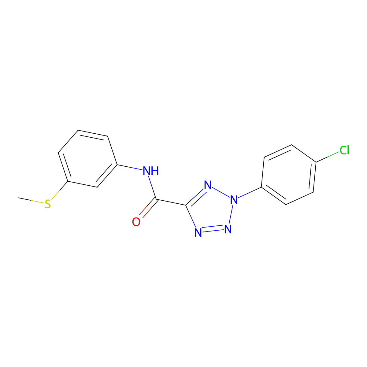 2-(4-chlorophenyl)-N-(3-(methylthio)phenyl)-2H-tetrazole-5-carboxamide molecular structure, CAS 1396714-33-2