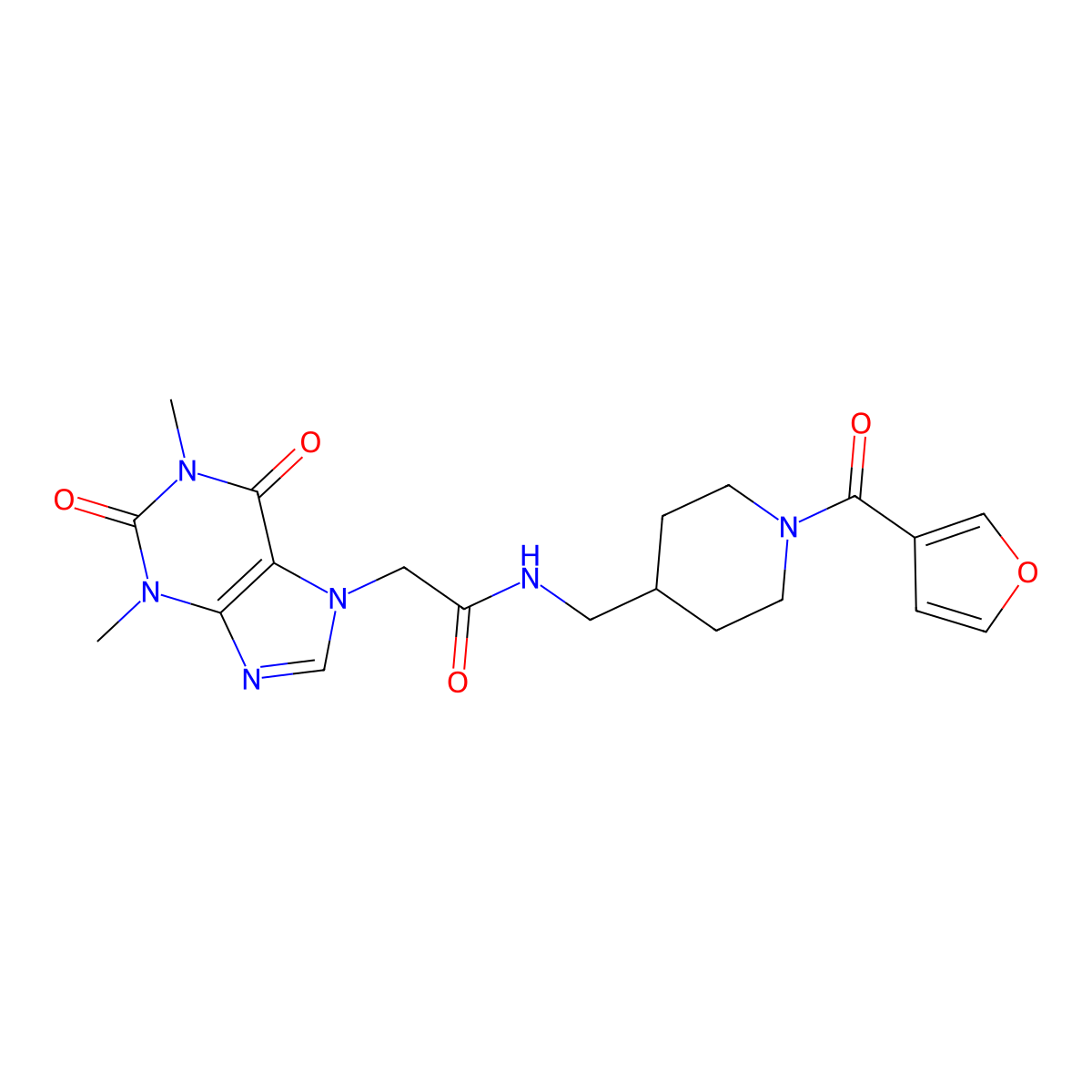 2-(1,3-dimethyl-2,6-dioxo-2,3-dihydro-1H-purin-7(6H)-yl)-N-((1-(furan-3-carbonyl)piperidin-4-yl)methyl)acetamide molecular structure, CAS 1396714-35-4