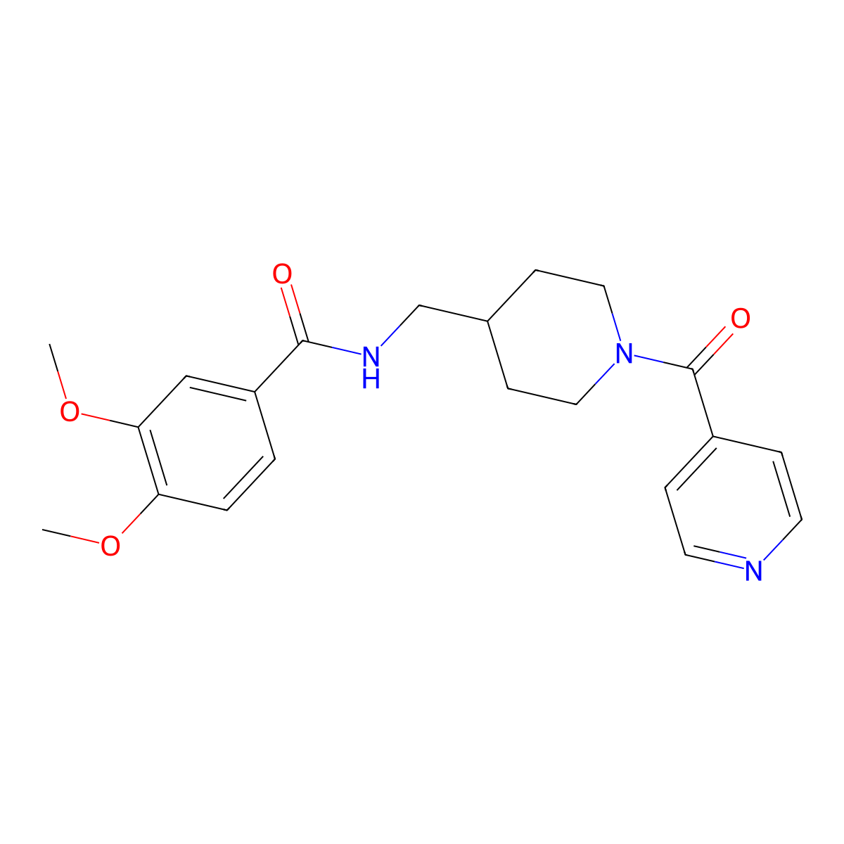 N-((1-isonicotinoylpiperidin-4-yl)methyl)-3,4-dimethoxybenzamide molecular structure, CAS 1396714-40-1