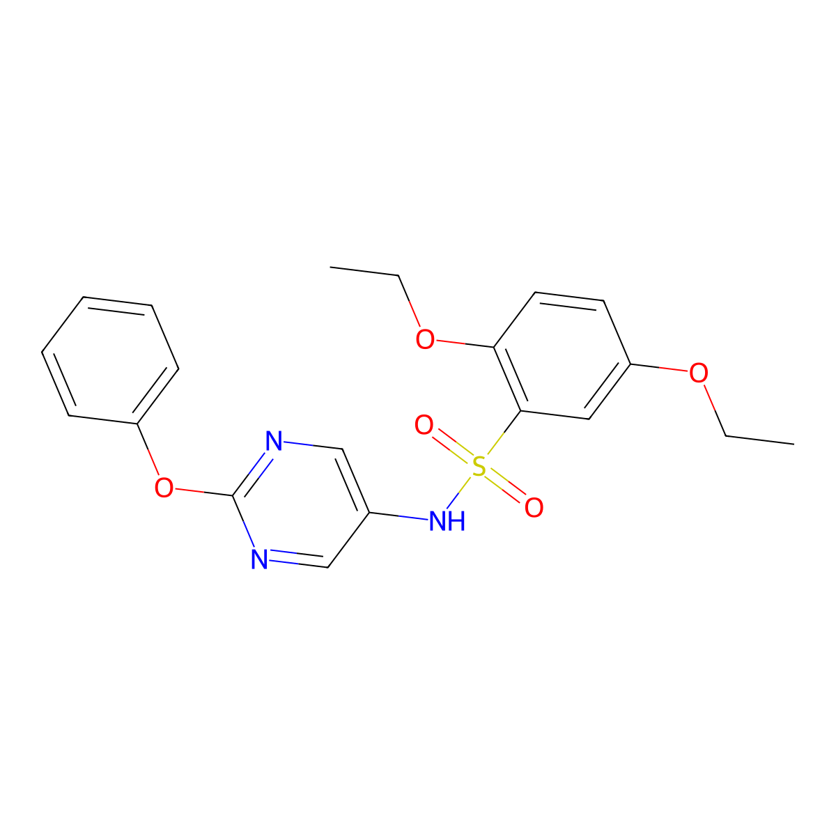 2,5-diethoxy-N-(2-phenoxypyrimidin-5-yl)benzenesulfonamide molecular structure, CAS 1396714-46-7
