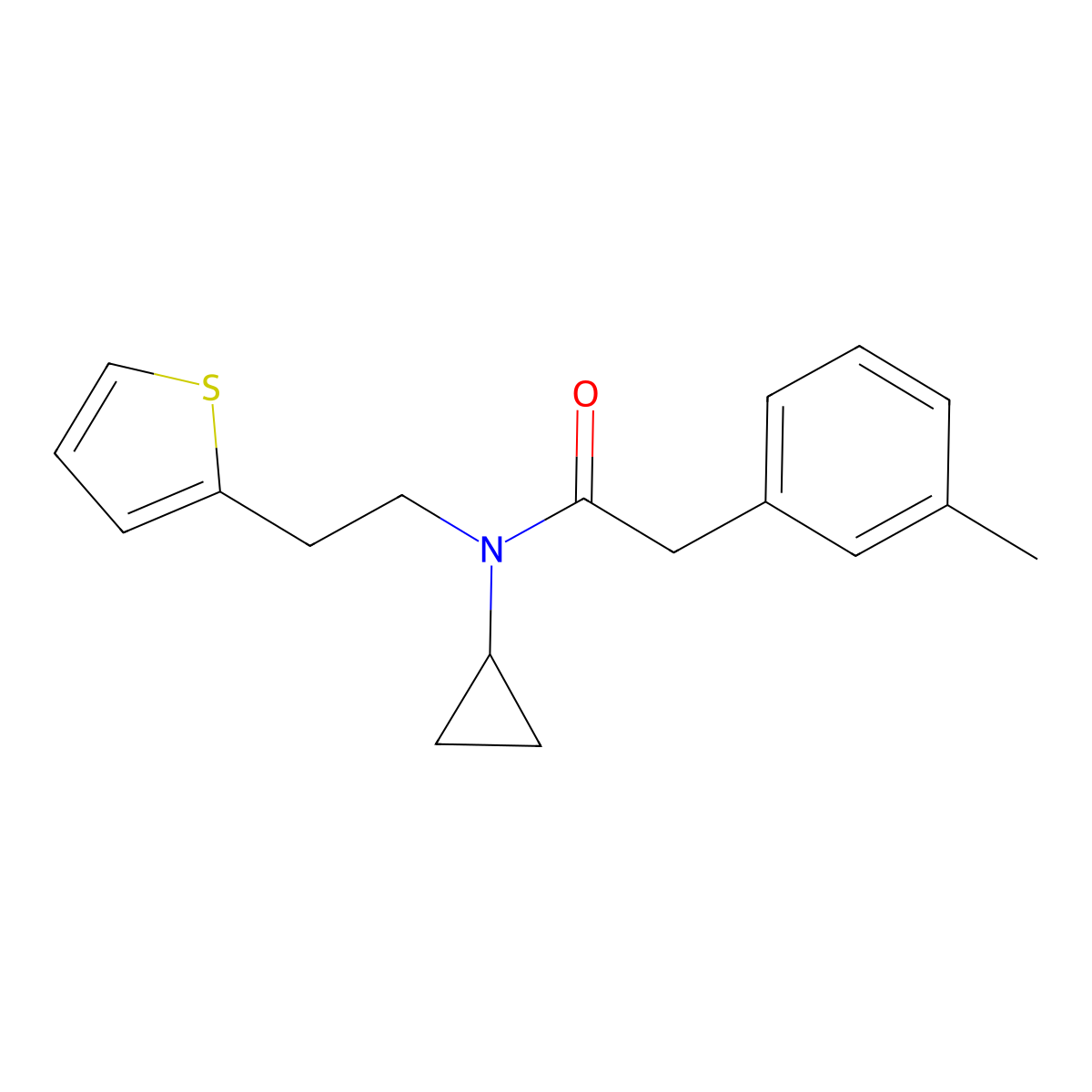N-cyclopropyl-N-(2-(thiophen-2-yl)ethyl)-2-(m-tolyl)acetamide molecular structure, CAS 1396714-54-7
